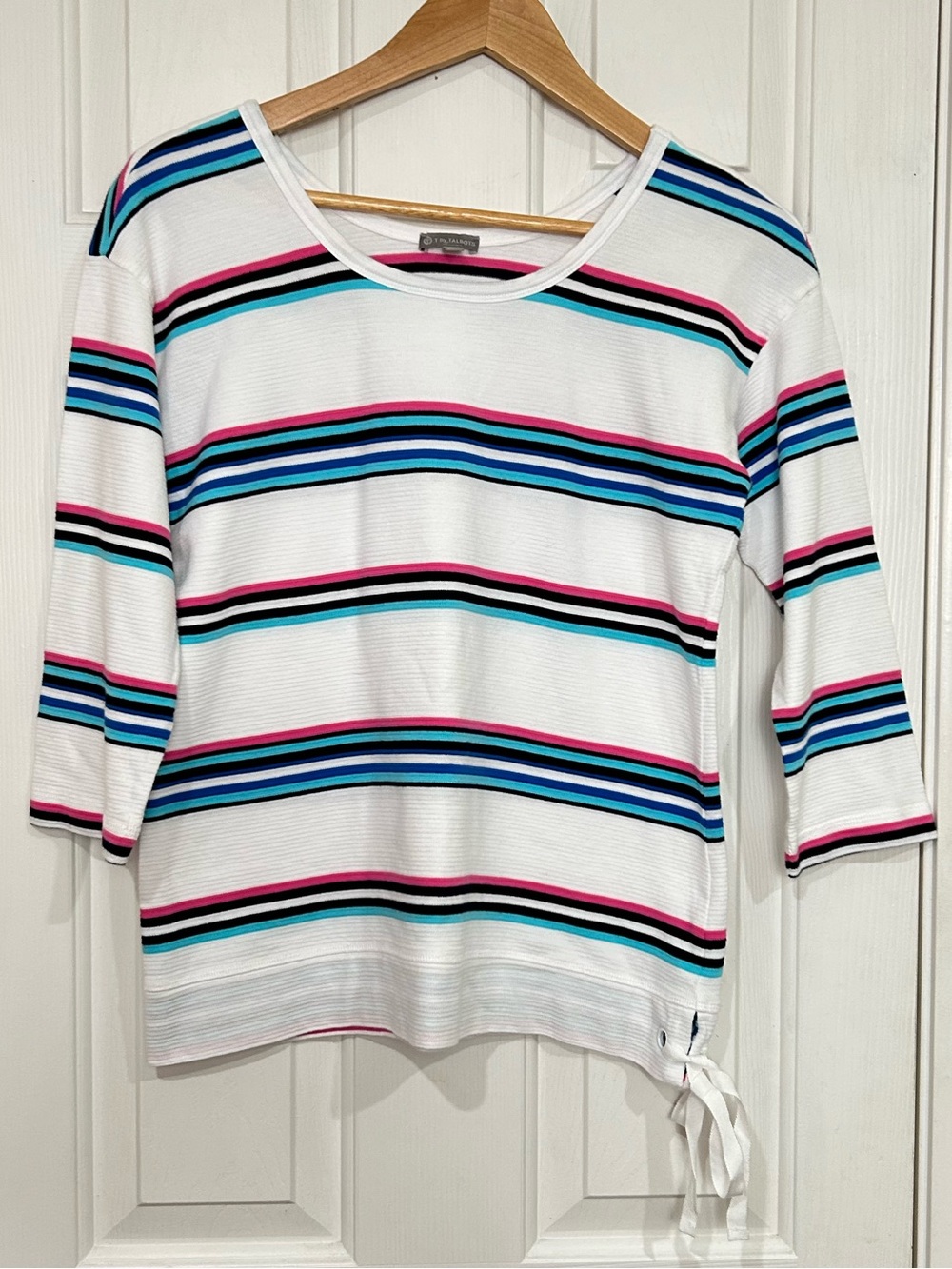 T by Talbots Multi-Color Striped Thermal Knit Top Size SP Side Tie Waffle